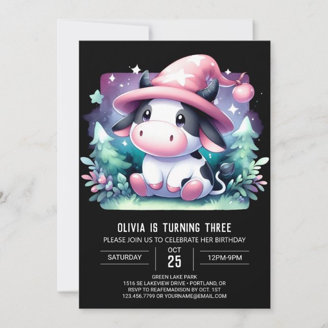 Invitación Elegante Personalizado Cow Cumpleaños (Anverso)
