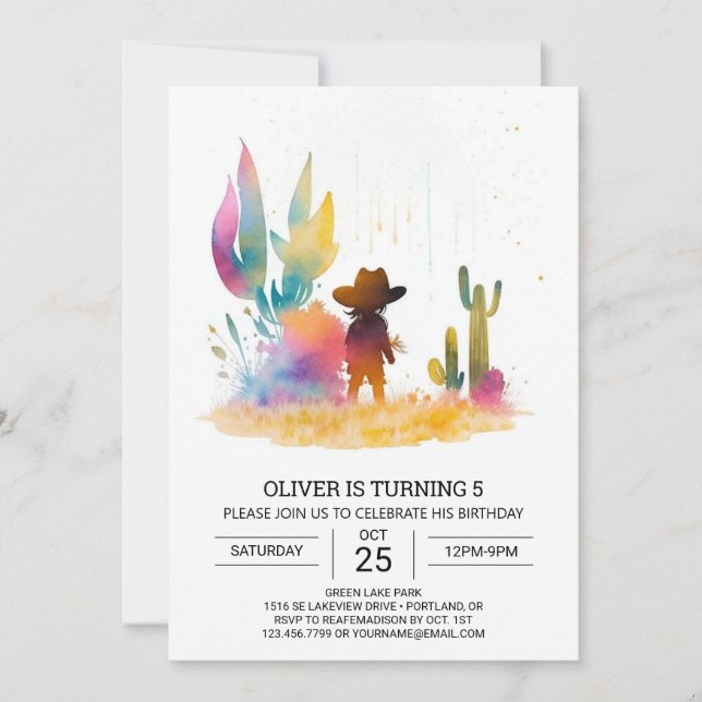 Invitación Elegante Personalizado Cowboy Cumpleaños (Anverso)