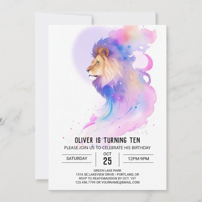 Invitación Elegante Personalizado Cumpleaños de León (Anverso)