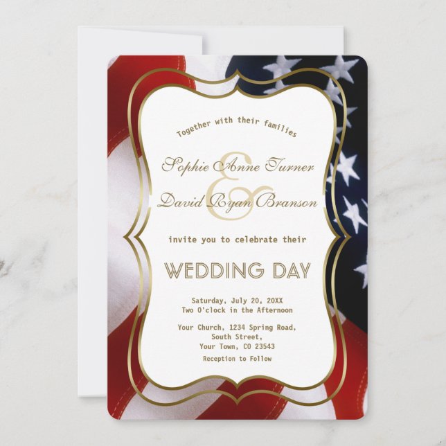 Invitación Elegante Personalizado  de Boda de oro de bandera  (Anverso)
