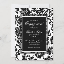 Invitación Elegante personalizado de compromiso de damasco bl