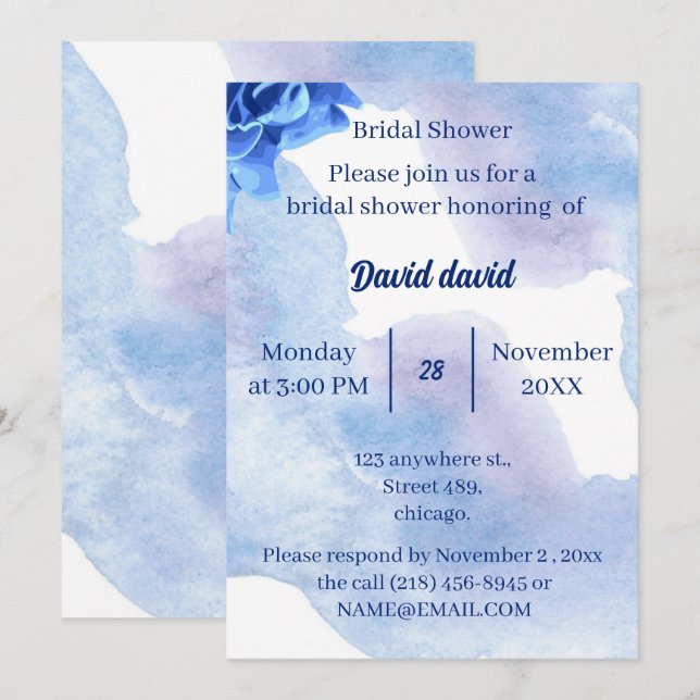 Invitación Elegante Personalizado de flores azules ducha de n (Anverso / Reverso)