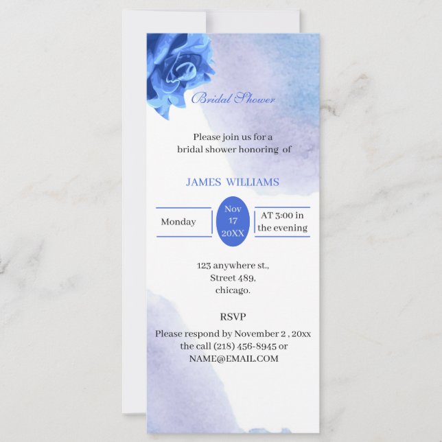 Invitación Elegante Personalizado de flores azules ducha de n (Anverso)