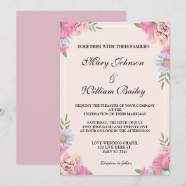 Invitación Elegante Personalizado de Flores de Boda Azul Rosa
