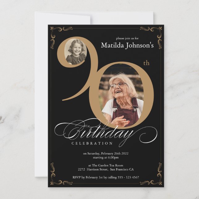 Invitación Elegante Personalizado de fotografía Black Gold 2  (Anverso)