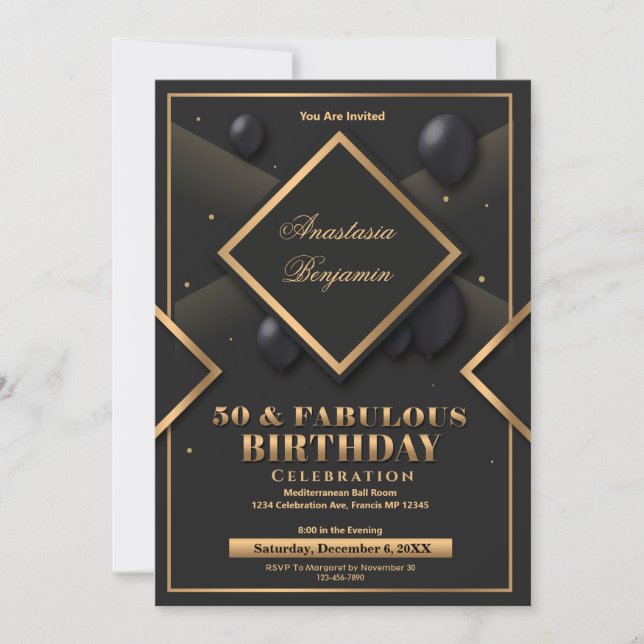 Invitación Elegante Personalizado de la fiesta de cumpleaños  (Anverso)