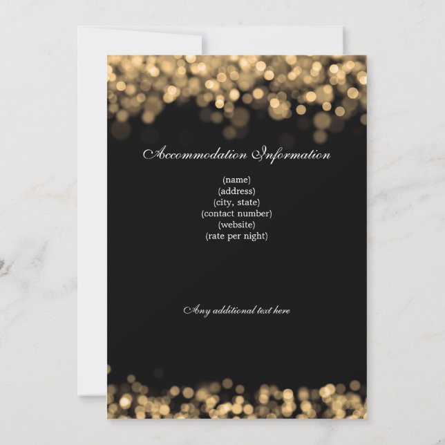 Invitación Elegante Personalizado de las Luces de Oro de Boda (Reverso)