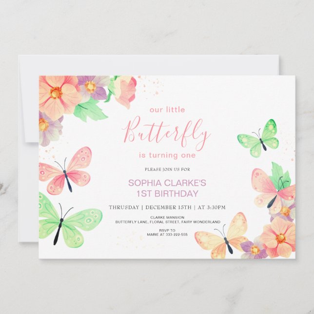 Invitación Elegante Personalizado de mariposa floral foto pri (Anverso)