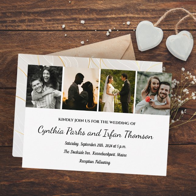 Invitación Elegante Personalizado De Moda 4 Fotos Para Pareja (Subido por el creador)