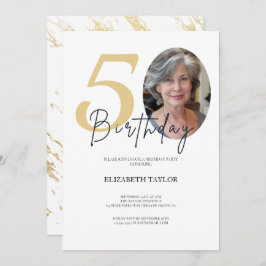 Invitación Elegante Personalizado de oro negro foto 50 cumple
