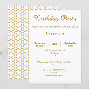 INVITACIÓN ELEGANTE PERSONALIZADO DE PATRÓN BLANCO DE ORO SEN