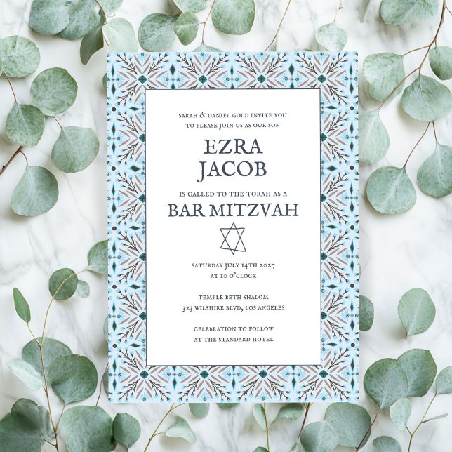 Invitación Elegante Personalizado del patrón de mosaico B'nai (Elegant Tile Pattern Custom B'nai Bat Bar Mitzvah Invitation
)