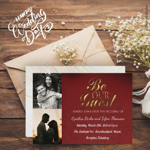 Invitación Elegante Personalizado dorado negro y rojo 2 Boda