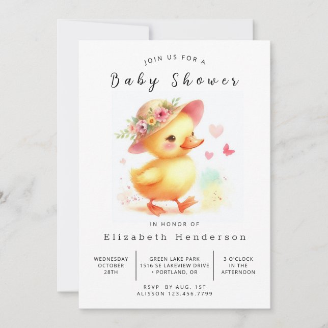 Invitación Elegante Personalizado Duck Baby Shower (Anverso)
