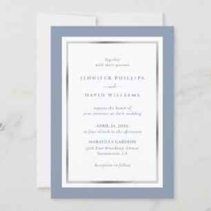 Invitación Elegante Personalizado Dusty Blue and Silver Boda