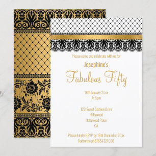 INVITACIÓN ELEGANTE PERSONALIZADO FABULOUS A 50 ORO LACE