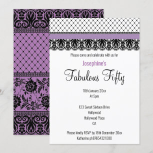INVITACIÓN ELEGANTE PERSONALIZADO FABULOUS A 50 PURPLE LACE