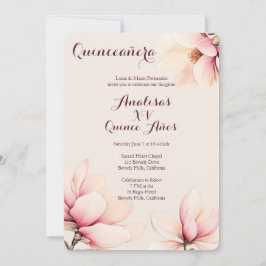Invitación Elegante PERSONALIZADO Floral Magnolia Quinceañera
