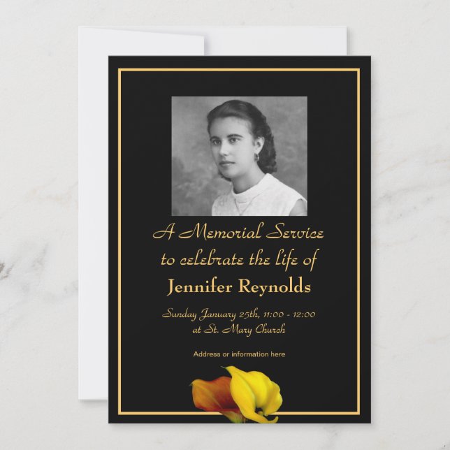 Invitación Elegante Personalizado Floral Photo Memorial Servi (Anverso)