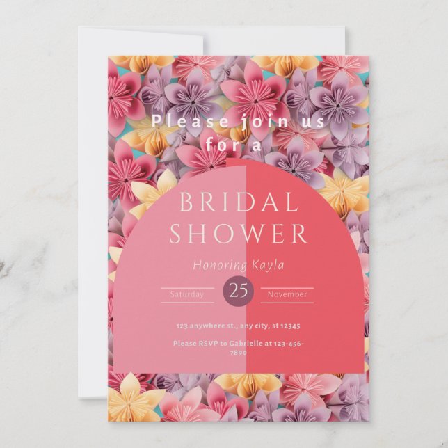 Invitación Elegante Personalizado Floral Rosa Ducha Bridal (Anverso)