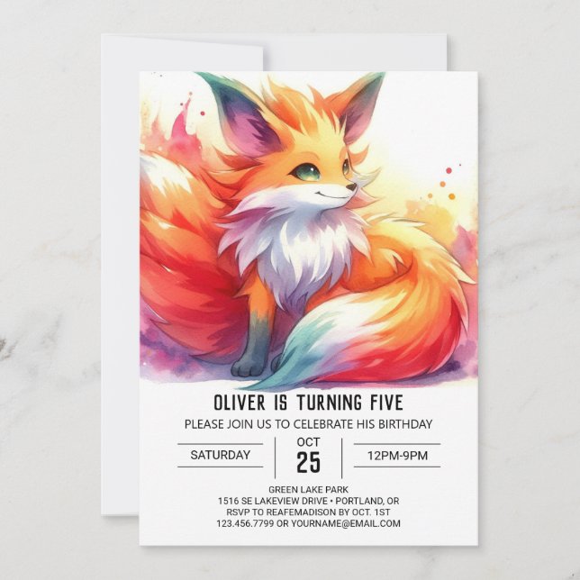 Invitación Elegante Personalizado Fox Birthday (Anverso)