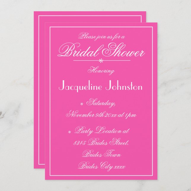 Invitación Elegante Personalizado Fuchsia Moda moderna ducha  (Anverso / Reverso)