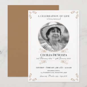 Invitación Elegante Personalizado Funeral Oro Blanco