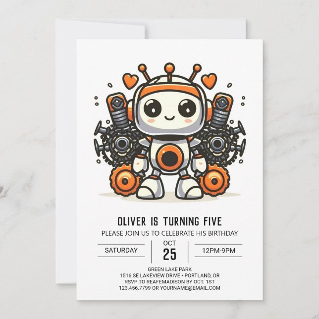 Invitación Elegante Personalizado Gears Robot Cumpleaños (Anverso)