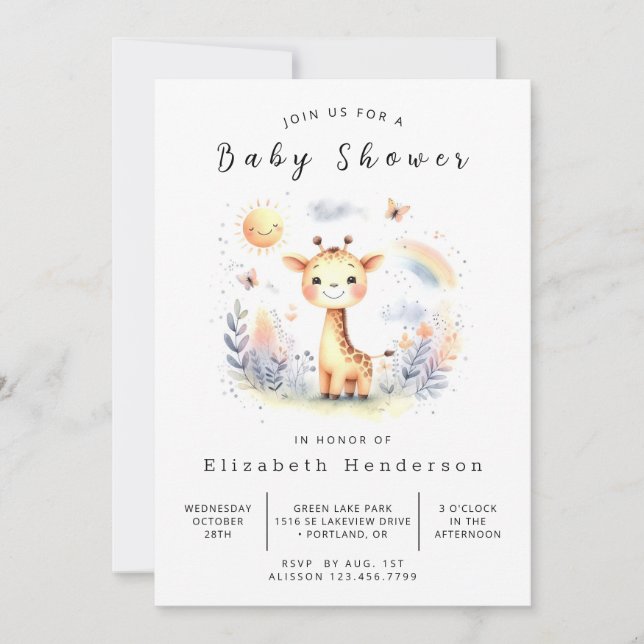 Invitación Elegante Personalizado Giraffe Baby Shower (Anverso)
