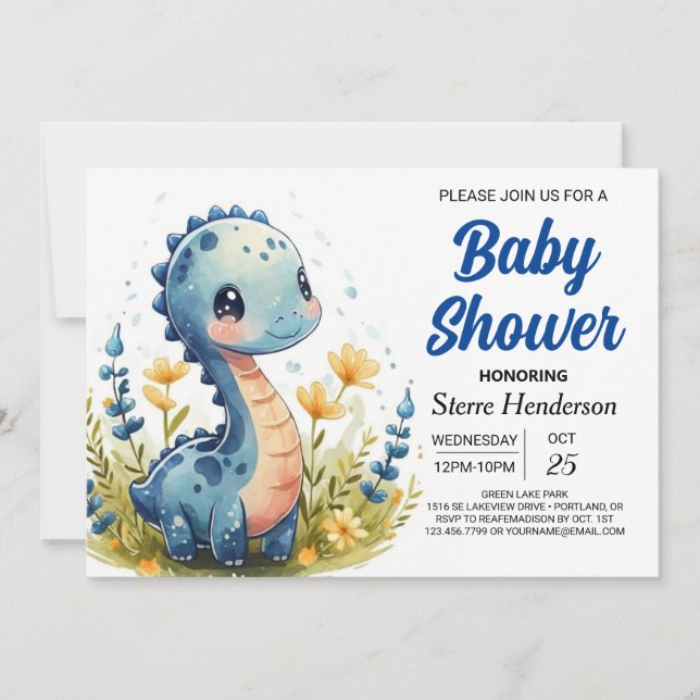 Invitación Elegante Personalizado mágico Dinosaur Boy Baby Sh (Anverso)