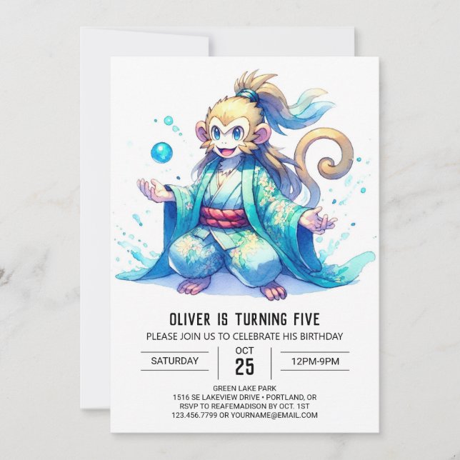 Invitación Elegante Personalizado Mono Cumpleaños (Anverso)