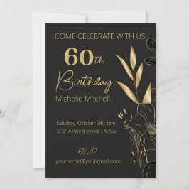 Invitación Elegante Personalizado Oro Negro 60 cumpleaños Cua