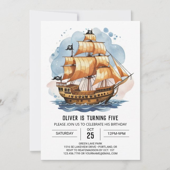 Invitación Elegante Personalizado Pirata Mapa de Piratas Cump (Anverso)
