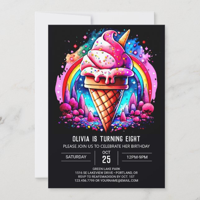 Invitación Elegante Personalizado Scoop Ice Cream Cumpleaños (Anverso)