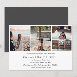 Invitación Elegante Personalizado simple 3 Foto Boda monogram