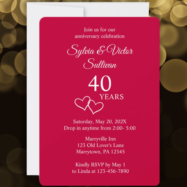 Invitación Elegante Personalizado simple Ruby Fiesta de 40 añ (Personalize this 40th wedding anniversary party invitation for a beautiful simple modern invitation.)