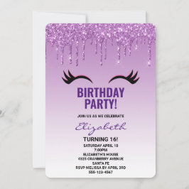 Invitación Elegante pestañas rosadas y negras sobre el Purpur