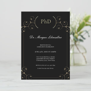 Invitación Elegante PhD Gold Black Graduation Party Invitació