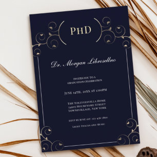 Invitación Elegante PhD grado Gold Blue Graduation Party