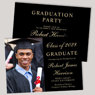 Invitación Elegante Photo College Black Graduation Party