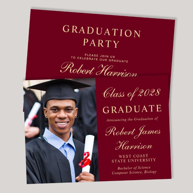 Invitación Elegante Photo College Partido de Graduación de Bo (An elegant college graduation party invitation to celebrate the graduate's achievements)