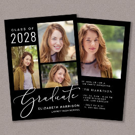 Invitación Elegante Photo Script Black Graduation Party