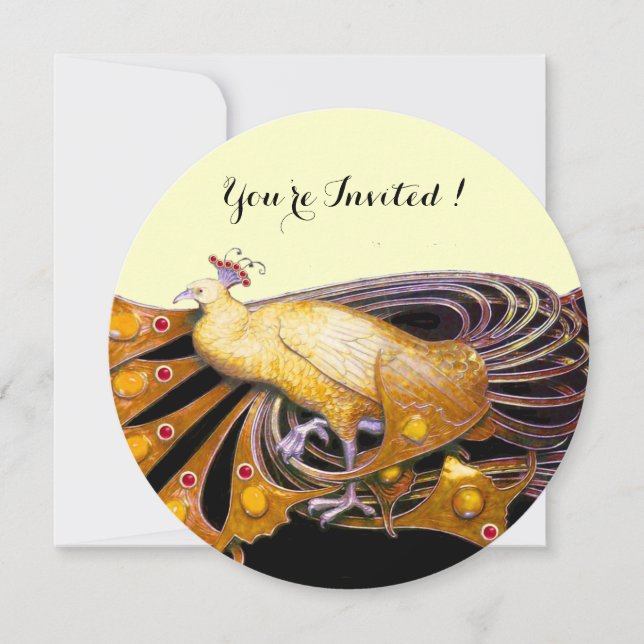 INVITACIÓN ELEGANTE PICOCA EN CÍRCULO DE CREMA NEGRO AMARILLO (Anverso)