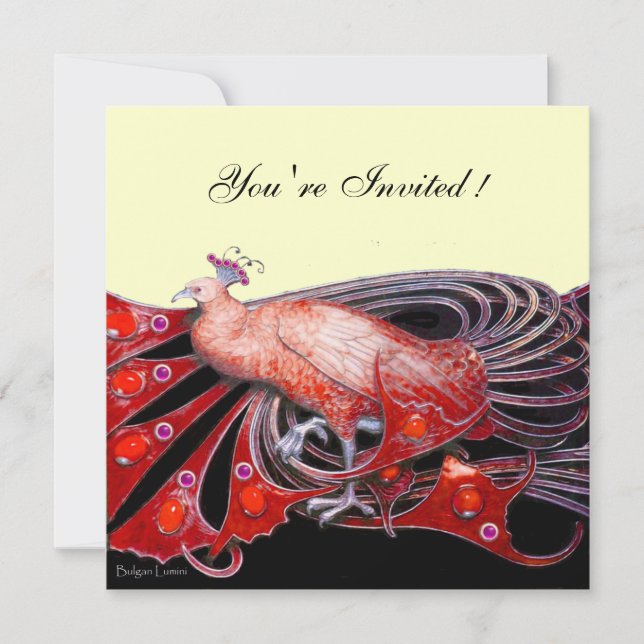 INVITACIÓN ELEGANTE PICOCA EN NEGRO ROJO Y METÁLICO ORO (Anverso)