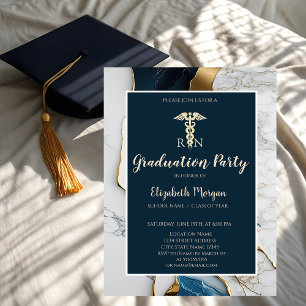 Invitación Elegante piedra de mármol dorado fiesta de graduac