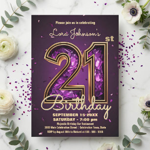 Invitación Elegante Piedra Preciosa Deep Purple de Oro Cumple