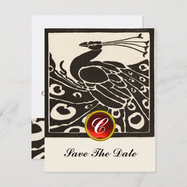 INVITACIÓN ELEGANTE PIEL BLANCA NEGRA, RUBY ROJO GEM MONOGRAM (Anverso / Reverso)