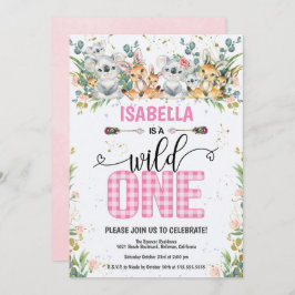 Invitación Elegante Pink Gingham Safari Wild Un Primer Cumple