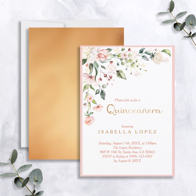 Invitación Elegante Pink & Gold Floral Quinceanera Cumpleaños (Subido por el creador)