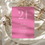 Invitación Elegante Pink Modern 21º cumpleaños<br><div class="desc">Una invitación moderna y sencilla de 21 años,  con una tipografía elegante y un diseño minimalista de color rosa y blanco.</div>